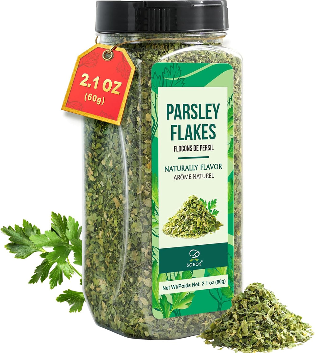 Soeos Parsley Flakes, 2.1 oz (60g), Dried Parsley Leaves, Fresh Flavor and Aroma, Perfect for Seasoning, Garnishing, and Cooking
