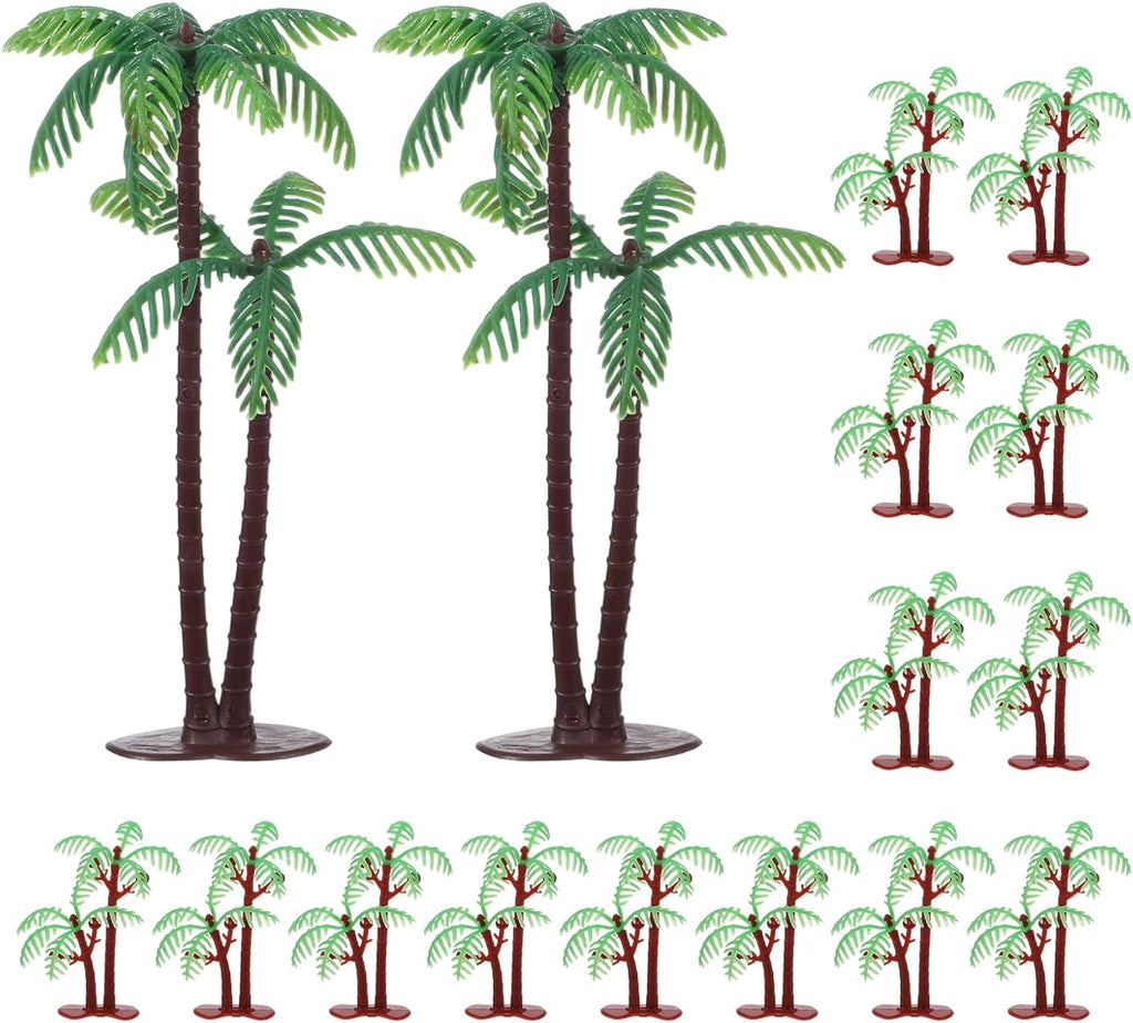 Palm Tree Cake Topper, 16 Pcs Mini Fake Palm Tree Decor Miniature Coconut Trees Model Artificial Tropical Rainforest Greenery Plant Decoration for Micro Aquarium Garden Building Landscape Sandbox