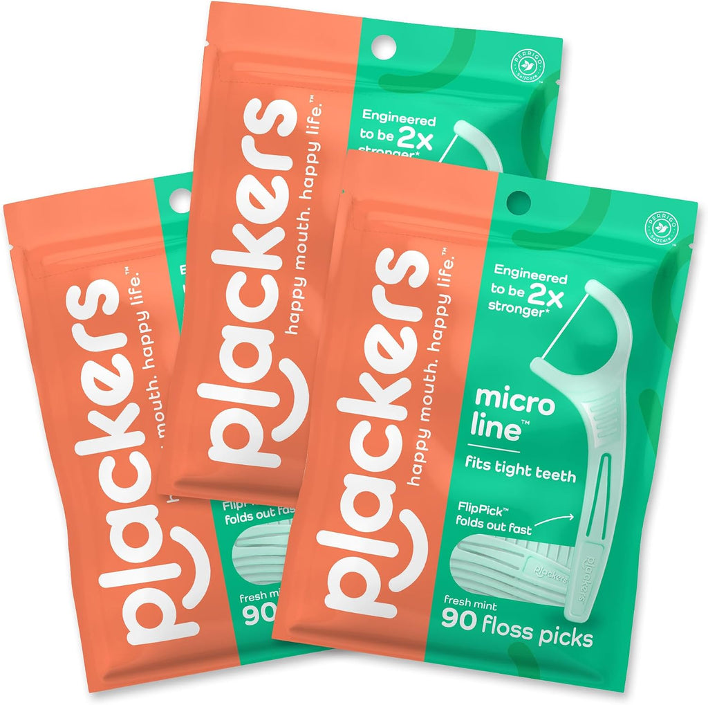 Plackers Micro Mint Dental Floss Picks, 90 Count, Pack of 3
