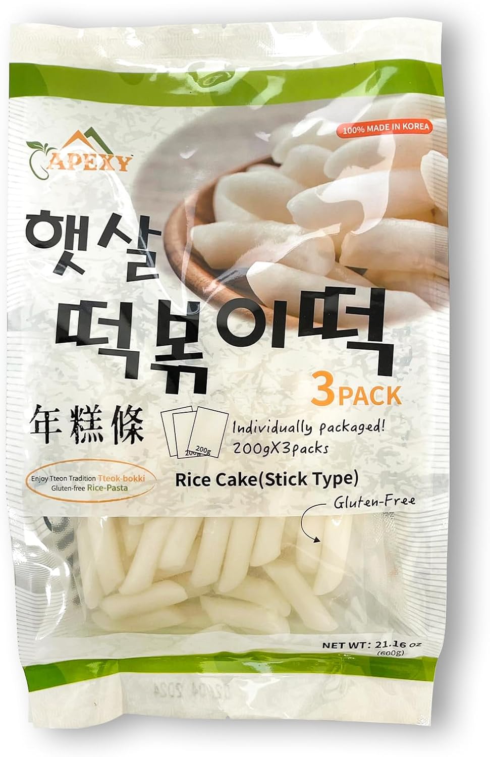 Apexy Korean Rice Cake Tteokbokkik Rice Cake, Chewy Tteok, Authentic Korean Street Food Snack, Perfect with Cheese and Ramen Noodles, No MSG, and Gluten Free, Non-GMO 21.16 oz Pack of 1