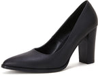 LAICIGO Women's Pointed Toe Pumps Chunky Block High Heel Slip On Dress Party Wedding Shoes