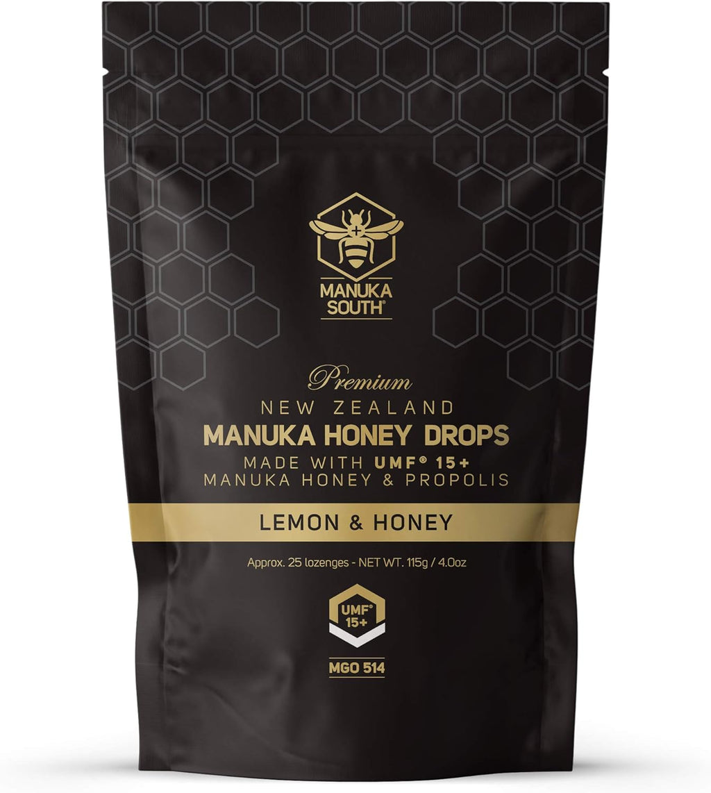 Manuka Honey Drops UMF 15+ / MGO 514+ & Propolis Drops Made in New Zealand – Natural Ingredients – Soothing Drops – Lemon & Honey Flavor - 25 Drops