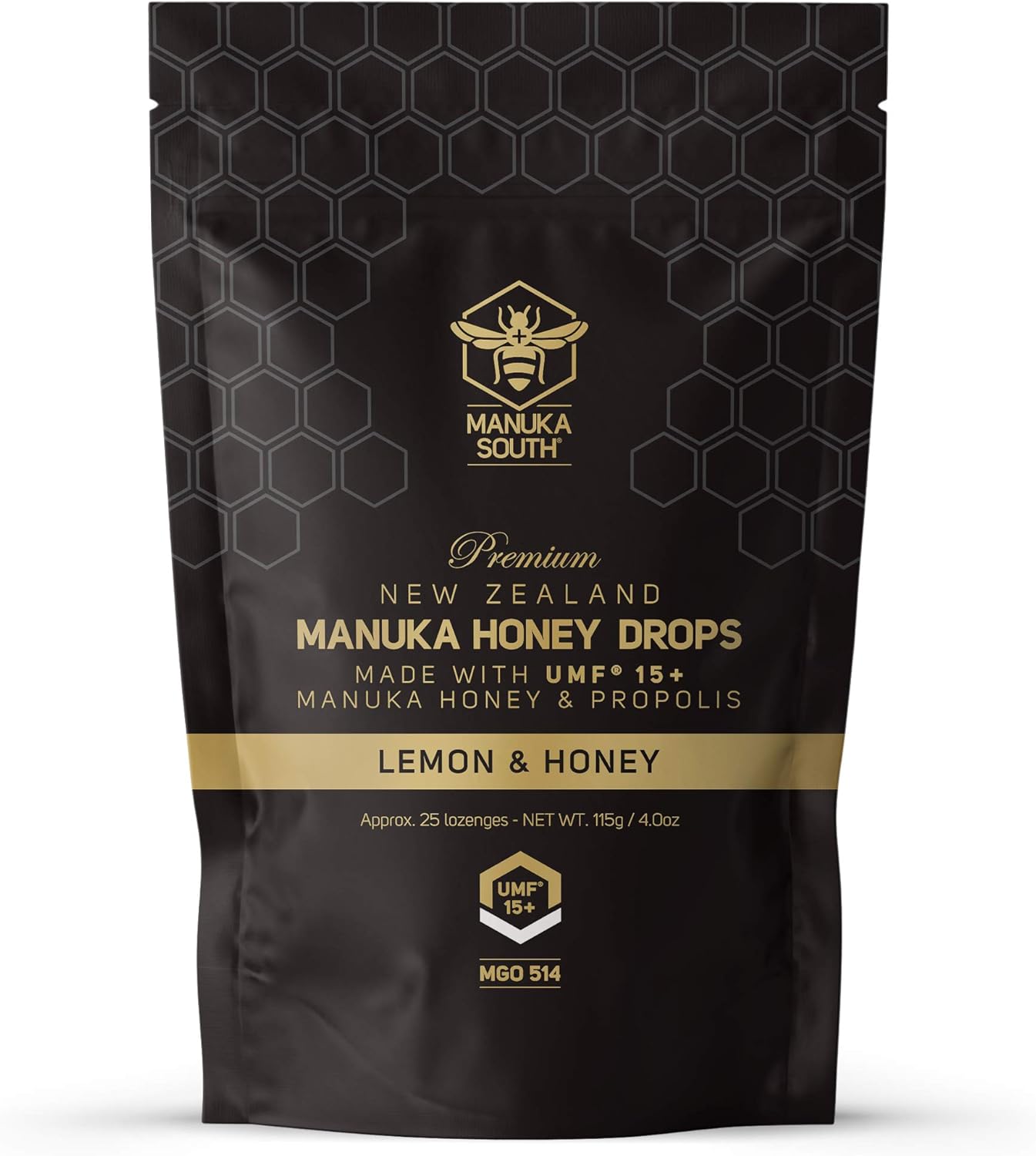 Manuka Honey Drops UMF 15+ / MGO 514+ & Propolis Drops Made in New Zealand – Natural Ingredients – Soothing Drops – Lemon & Honey Flavor - 25 Drops