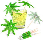 150 Pieces Coconut Leaves Drink Umbrellas Cocktail Picks Parasol Cocktail Sticks with Wood Toothpicks for Summer Hawaiian Cupcake Toppers Umbrella Sticks Tropical Wedding Party