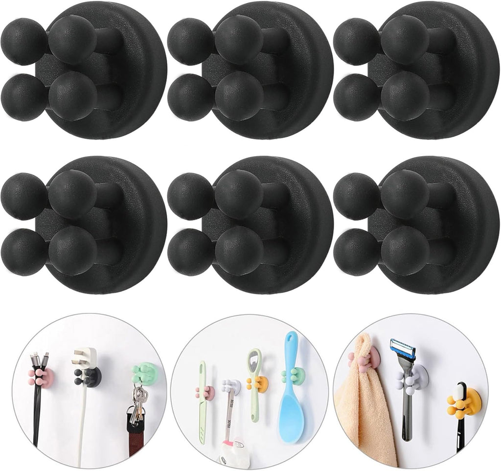 iBetterLife Razor Holder for Shower Hooks – 6Pcs Self Adhesive Wall Mounted Single Hook for Hanging Toothbrush, Functional Waterproof Utility Plug Holder for Bathroom Kitchen Living Room Office, Black