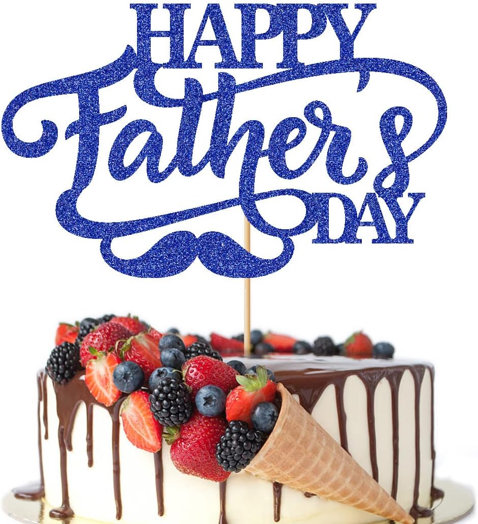 Happy Father's Day Cake Topper,Love Father Best Dad Cake Pick Super Dad Party Decorations,Beard Signs,Happy Birthday Dad ，Father's Day Theme Men Birthday Party Supplies(Royal Blue Glitter)
