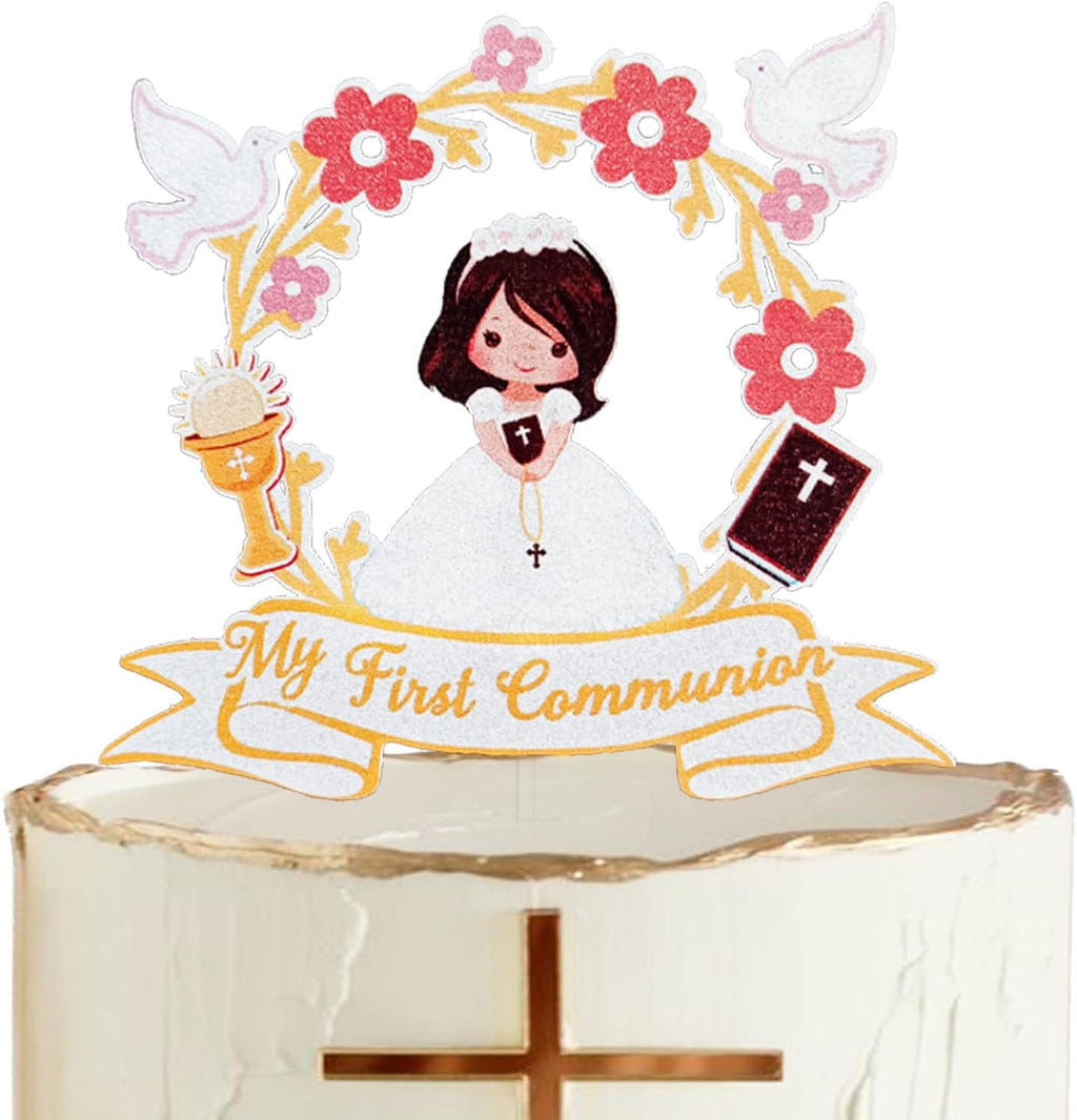 My First Communion Cake Topper, Baptism Cake Décor, Christening Party Supplies, God Bless, First Holy Communion Decoration for Girls