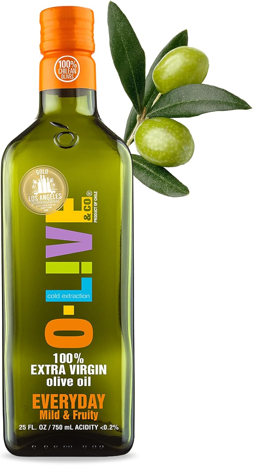 O-Live & Co. 25 Fl Oz 100% Extra Virgin Olive Oil - No Additive - Single Origin Versatile EVOO - First Cold Pressed - Polyphenol Rich - Glass Bottle - New Harvest - Award Winner