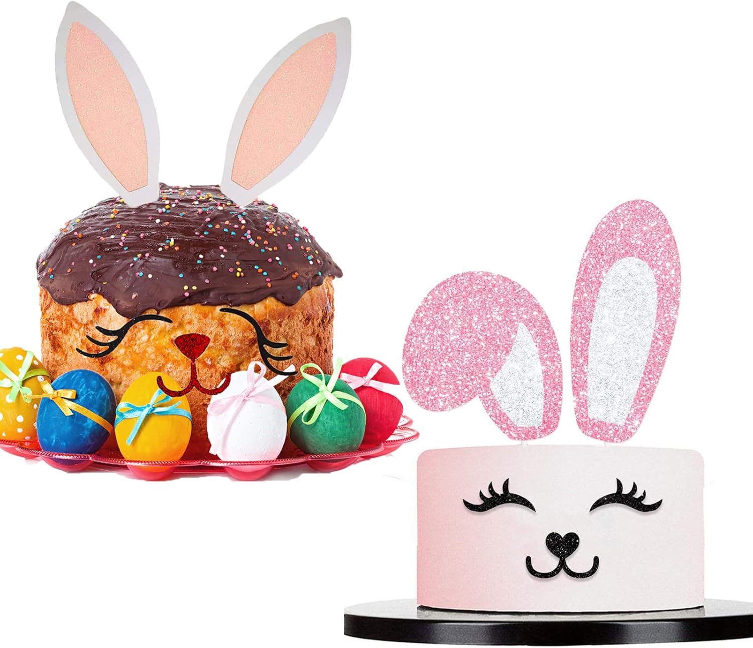 Two Sets of Easter Bunny Ears Cake Topper Decorations,Easter Bunny Theme Party Cake Topper, Easter Spring Party Cake Topper Supplies