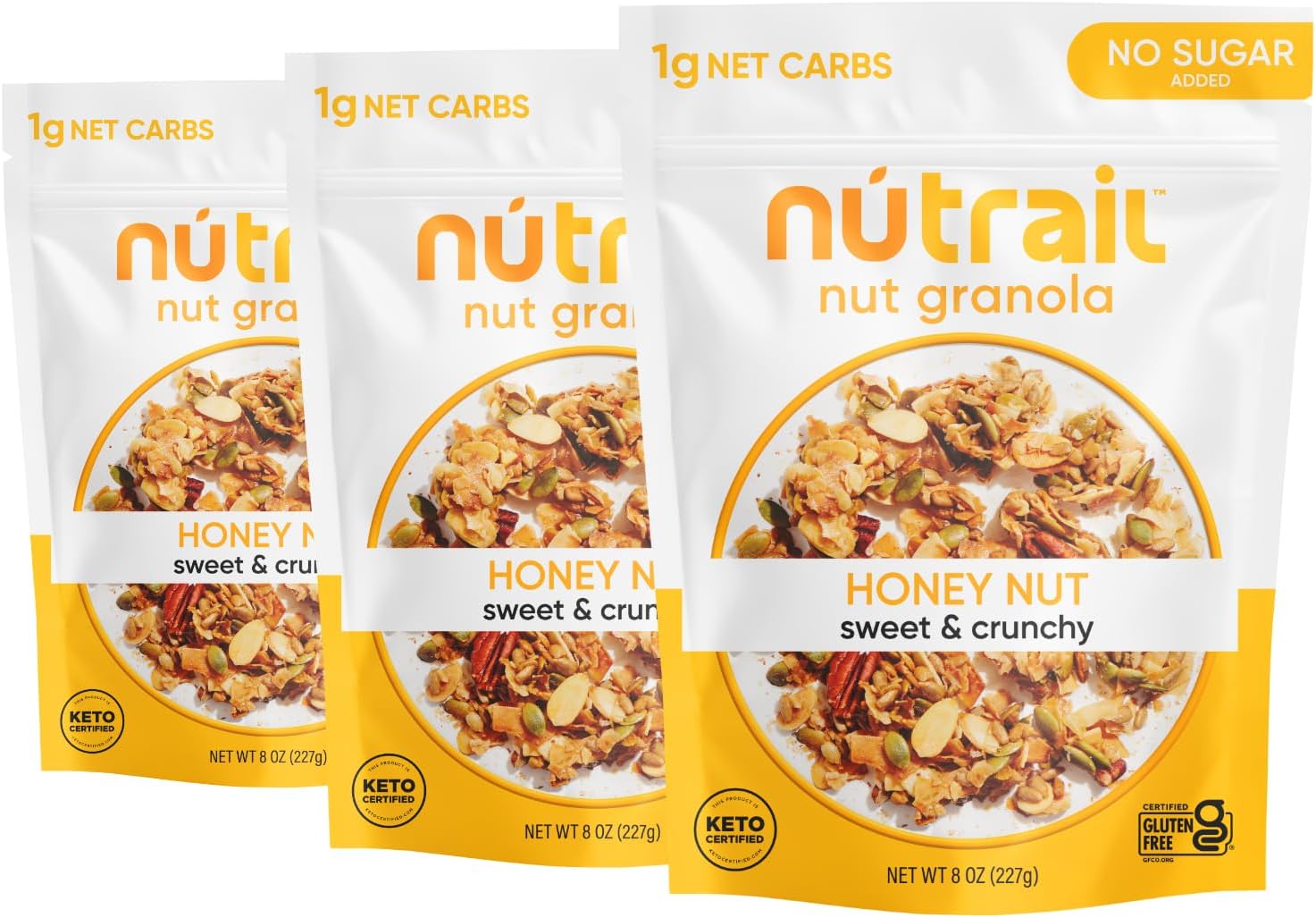 NuTrail Nut Granola Cereal, Honey Nut, No Sugar Added, Keto, Low Carb, Gluten Free, Grain Free, Healthy Breakfast 8 oz. 3 Count