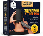 247 Groomed Self Haircut Kit for Men | 2Pcs SelfCut Guide for Men: Neckline Shaving Template & Fade Guide | Adjustable Size Hair Fade Tool & Stable Neck Line Up Tool | Hair Cut for Kids & Seniors