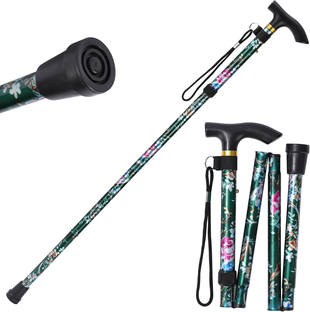 Walking Cane, Folding Cane for Man & Women, Portable Lightweight | 5-Level Adjustable Height, Collapsible Cane for Seniors Balancing Mobility Aid