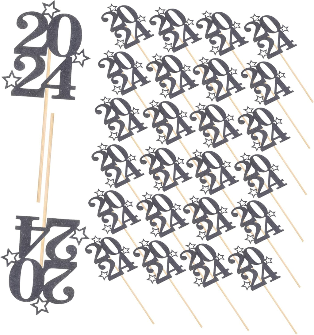 Zerodeko 30Pcs Graduation Cake Picks Black Year Party Cake Decor Dessert Ornaments for Indoor Outdoor Celebration Supplies