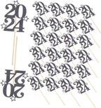 Zerodeko 30Pcs Graduation Cake Picks Black Year Party Cake Decor Dessert Ornaments for Indoor Outdoor Celebration Supplies