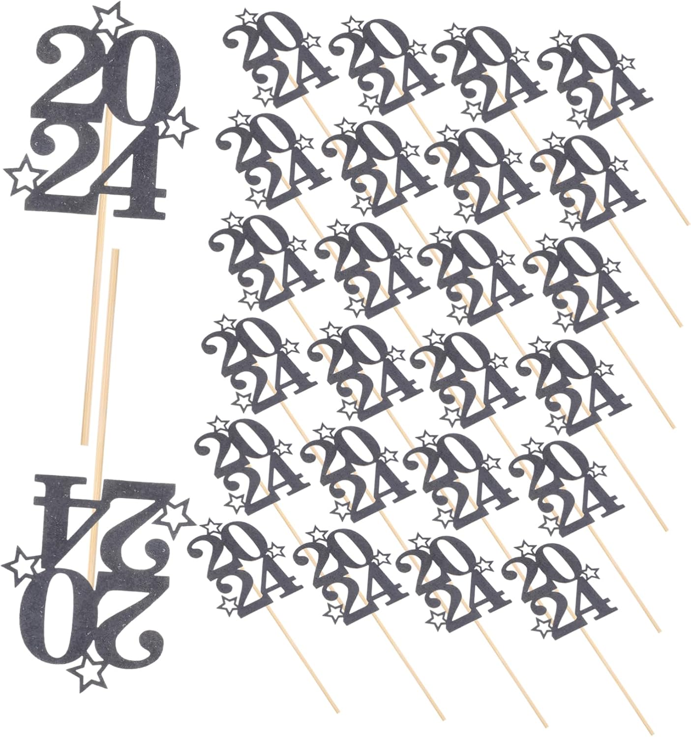 Zerodeko 30Pcs Graduation Cake Picks Black Year Party Cake Decor Dessert Ornaments for Indoor Outdoor Celebration Supplies