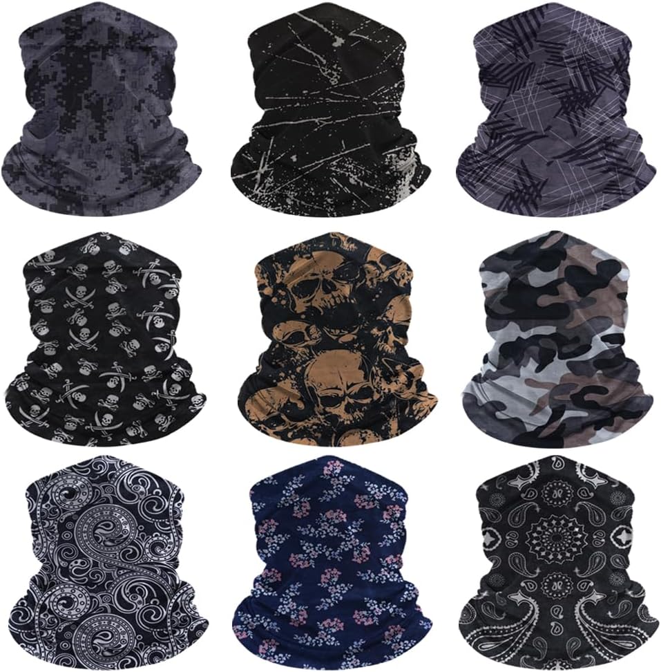 9-Pack Balaclava Face Mask for Men & Women - UV Protection Neck Gaiter, Multi-Use Cycling Mask & Breathable Headband