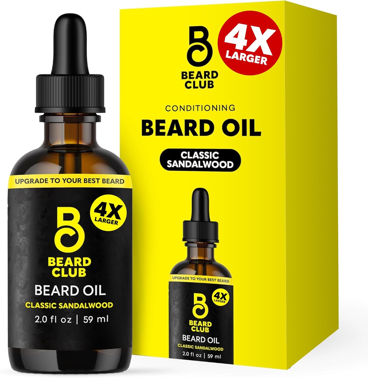 The Beard Club Beard Oil for Men - 2oz Classic Sandalwood Natural Beard Oil with Castor & Amber Oils - Beard & Mustache Conditioner - Hydrates, Softens & Soothes Dry Skin - Strengthens Hair Follicles