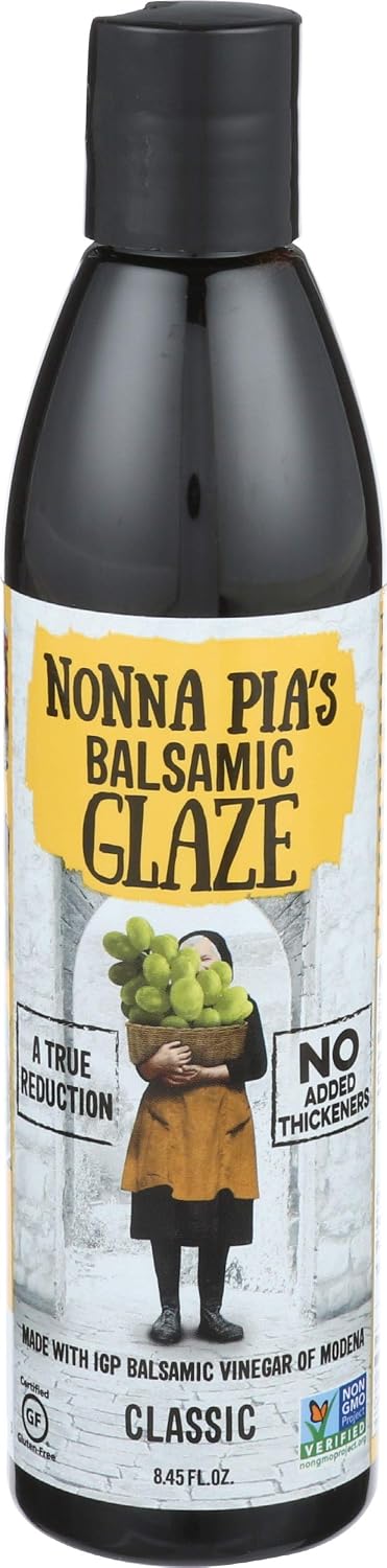 Nonna Pia’s Classic Balsamic Glaze - IGP Certified Balsamic Vinegar Glaze from Modena - Thick, Velvety Balsamic Glaze Drizzle for Meat, Salads, Veggies - Non-GMO, Gluten-Free - 8.45oz (Pack of 1)