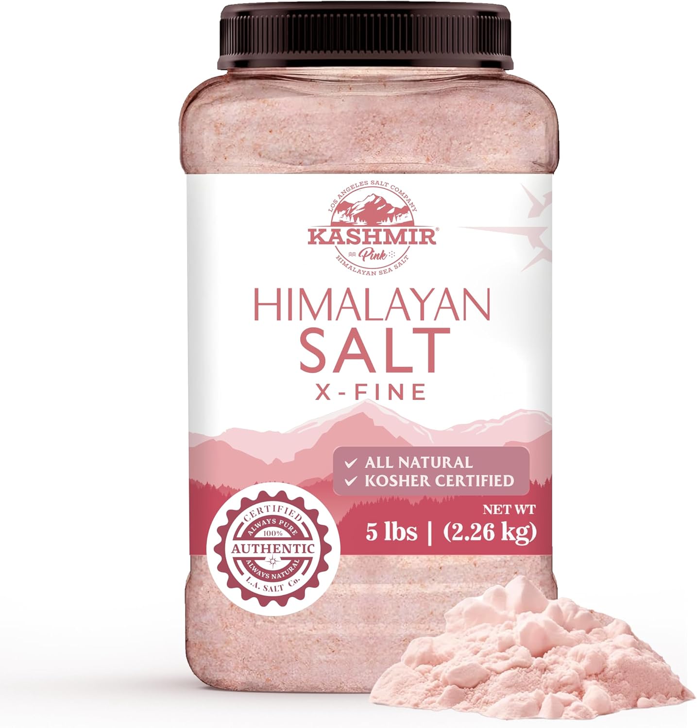 LA SALT CO Kashmir 5 Lbs Pink Himalayan Salt Bulk Jar, X-Fine | 100% Pure, Food Grade with 84 Trace Minerals | Kosher Certified, Vegan, Non-GMO, & Cruelty-Free
