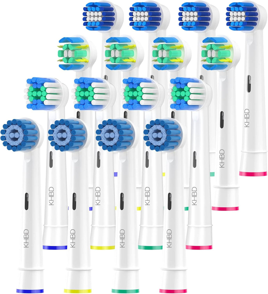 KHBD 16 Pack Replacement Heads for Oral B Braun- Includes 4 Sensitive Brush, 4 Precision Brush, 4 Deep Cleaning, 4 Floss Cleaning Toothbrush Heads