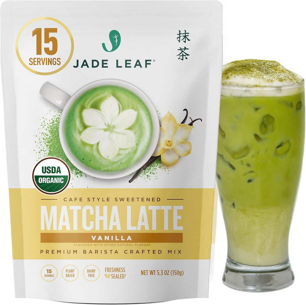 Jade Leaf Matcha Organic Vanilla Matcha Latte Mix - Lightly Sweet Japanese Matcha Green Tea Powder with Organic Cane Sugar for Café Style Blend, 5.3 Ounce / 150g (Pack of 1)