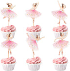 24PCS Ballerina Cupcake Topper Kit, Ballet Tutu Dancer with Slipper Picks for Little Girls Birthday, Baby Shower, Wedding Party Decorations（Pink）