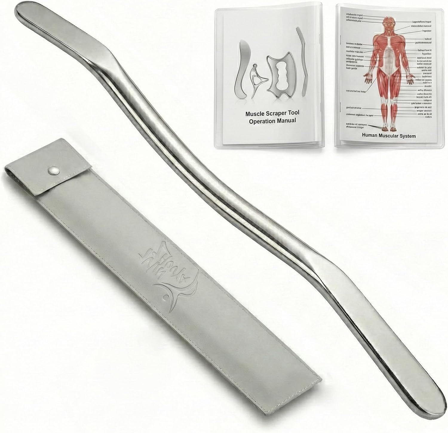 15.75" Muscle Scraper Tool for Back & Legs, Long Bar Myofascial Massage Release Tool, Stainless Steel Scraping Tool Physical Therapy, IASTM Fascia Scraper, Guasha Tool for Body Skin Neck