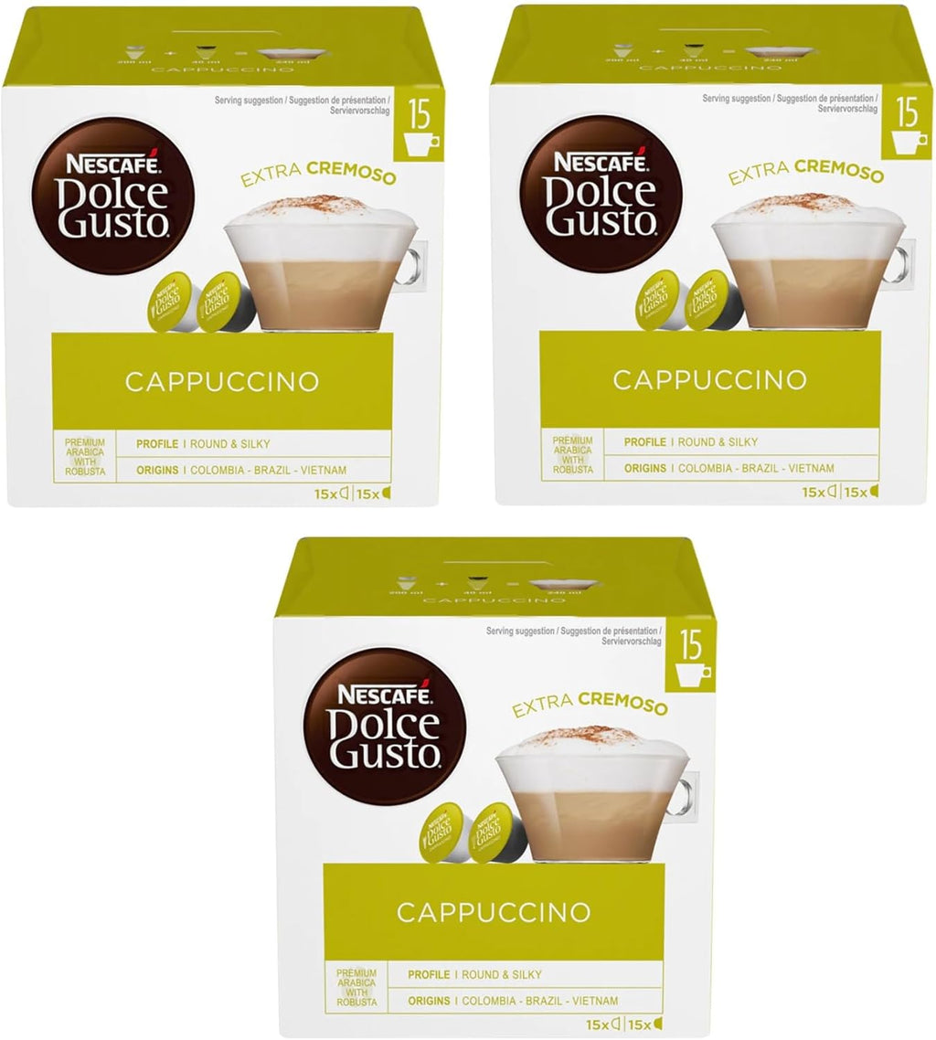 NESCAFE Dolce Gusto Cappuccino 30x Coffee Pods (Pack of 3, 45 Servings, Total 90 Pods)