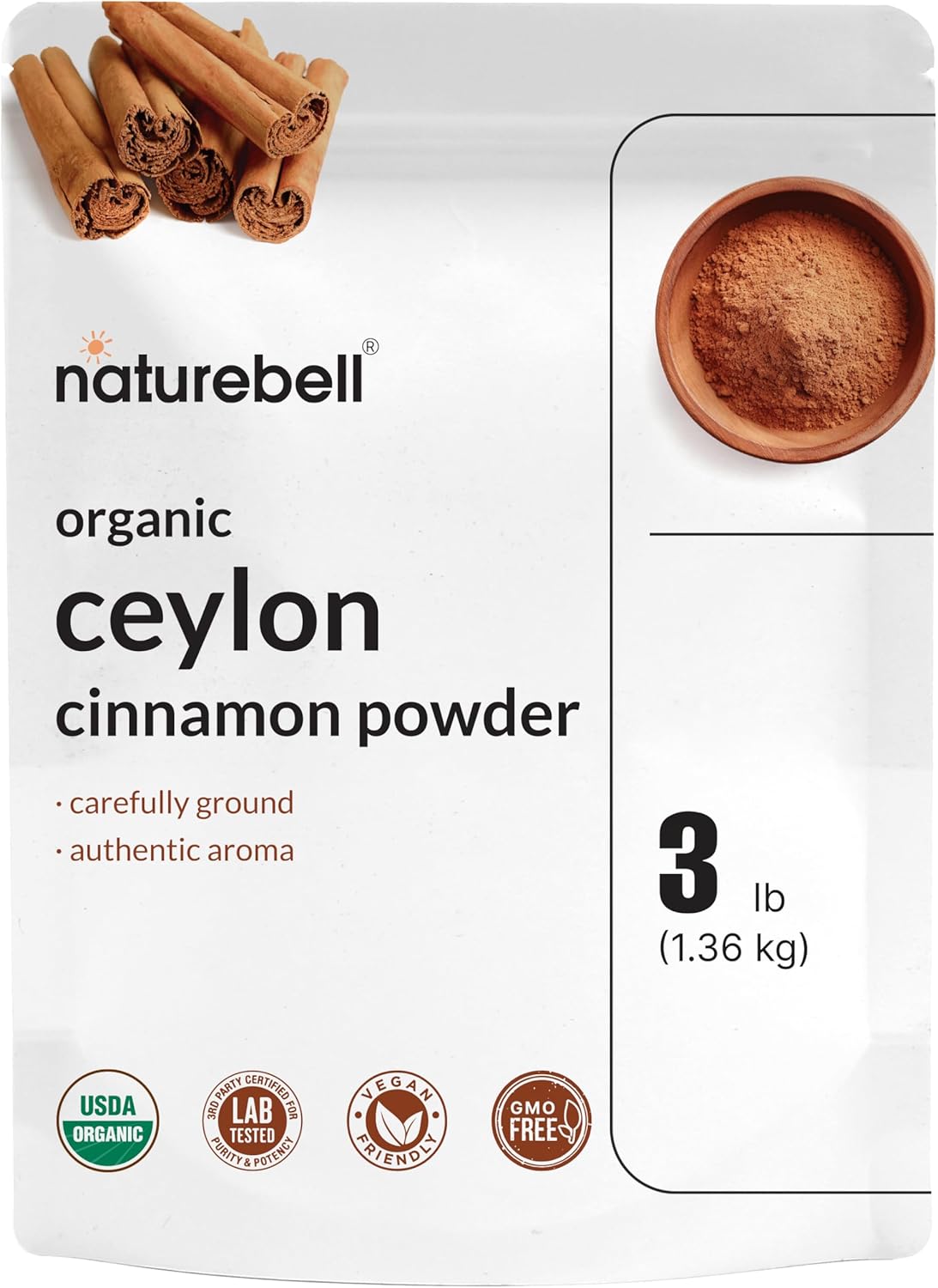 Organic Ceylon Cinnamon Powder, 3lbs | True Sri Lanka Bark Source – Freshly Ground Sticks – Raw Cinnamon Spice Flavor & Aroma – Non-GMO, Filler Free, No Gluten