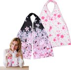 2 Pcs Stylish Adult Bibs Scarf for Women, Snap on Bibs Scarf for Adults Eating Dining, Cotton Clothing Protectors for Elderly Senior Women and Men (Black and White with Pink Sakura)