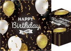 50Pcs Happy Birthday Napkins Black and Gold Napkins with Glitter Balloon Design 6.5 x 6.5 Inches Disposable Paper Napkins for Baby Shower Anniversary Birthday Party Supplies