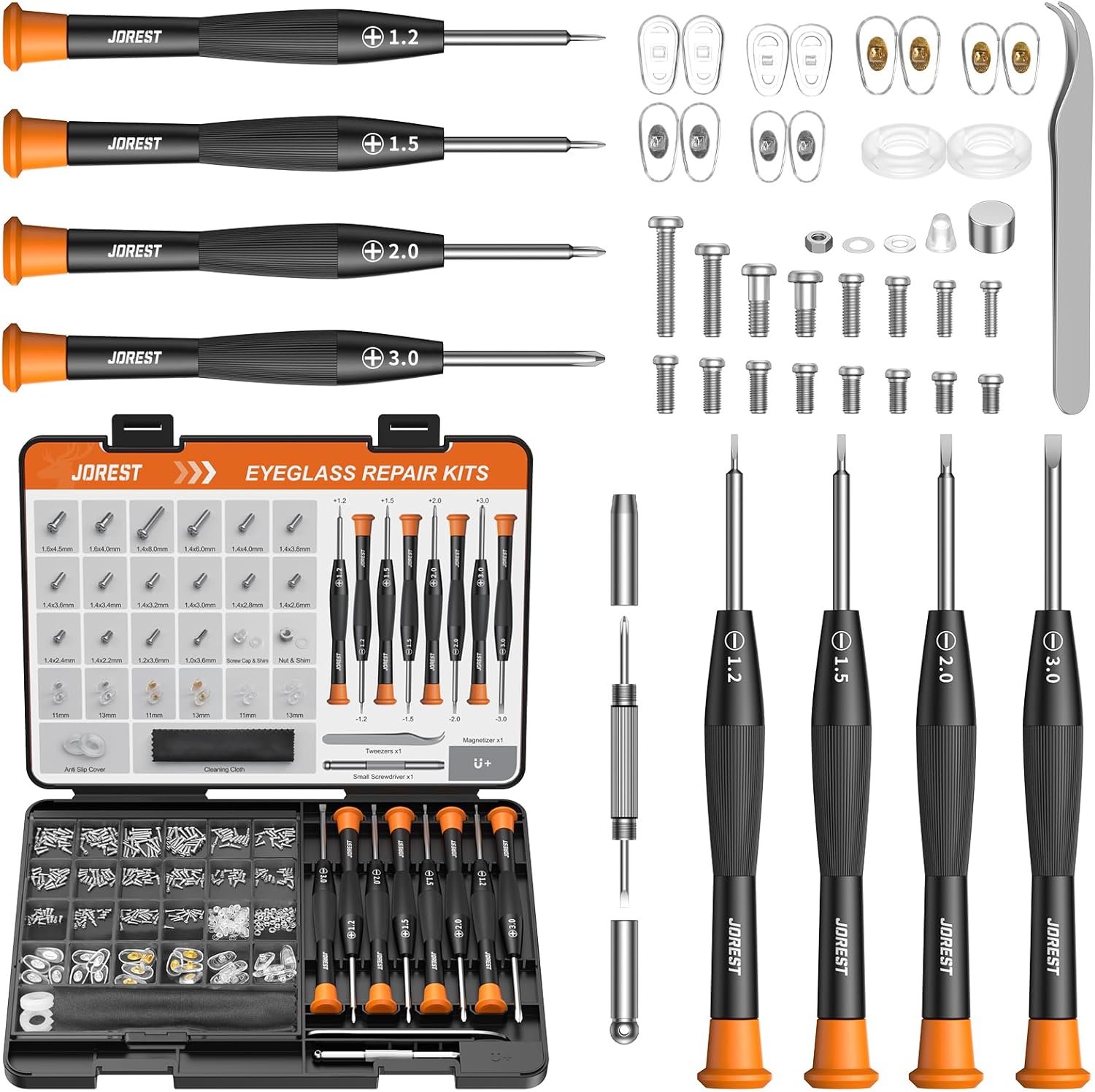 JOREST Eyeglass Repair Kit, Sunglasses/Glasses Repair Tool including Small Screws, Nose Pads and Screwdrivers, Glasses Fixing Kit; Christmas gift for people who wear glasses(Men/Women Adults Him/Her)