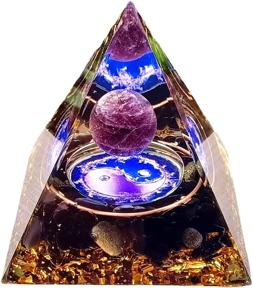 Moonstone Crystal Orgone Pyramid Ogan Crystal Energy Tower, Nature Reiki Chakra Crushed Stone Jewelry, Crystal Pyramid for Home Decor (Crystal Pyramid-03)