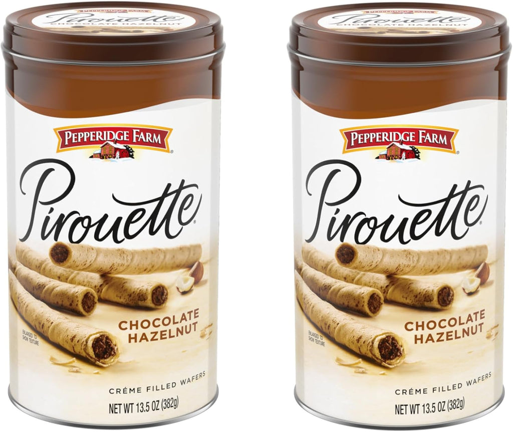 Pepperidge Farm Pirouette Cookies,Chocolate Hazelnut Créme Filled Wafers,13.5 Oz Tin,(Pack of 2)