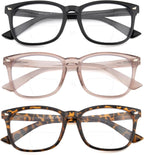 3 Pack Bifocal Reading Glasses For Women Men PC Rectangle Frame Anti Blue-ray Multifocal Readers with Spring Hinge