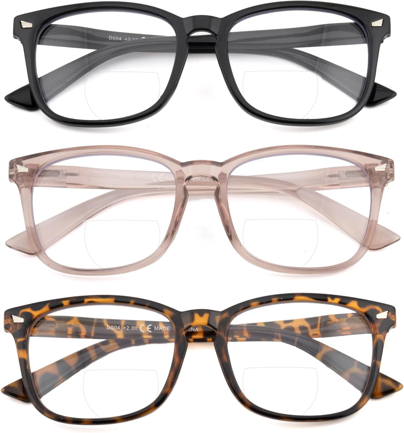 3 Pack Bifocal Reading Glasses For Women Men PC Rectangle Frame Anti Blue-ray Multifocal Readers with Spring Hinge