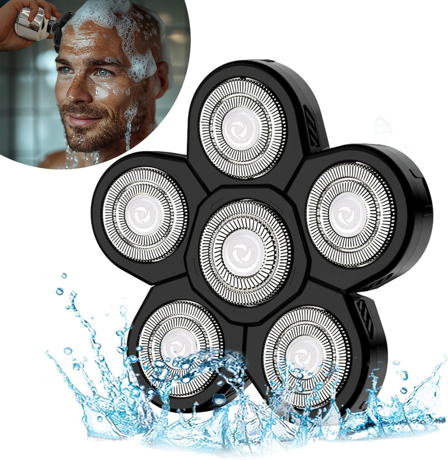 Electric Shaver Replacement Heads 6D - 6 Blades Head Shaver Replacement Universal Stainless Steel Rotary Blade Refills for Bald Head Razor for Men (6 Heads Black)