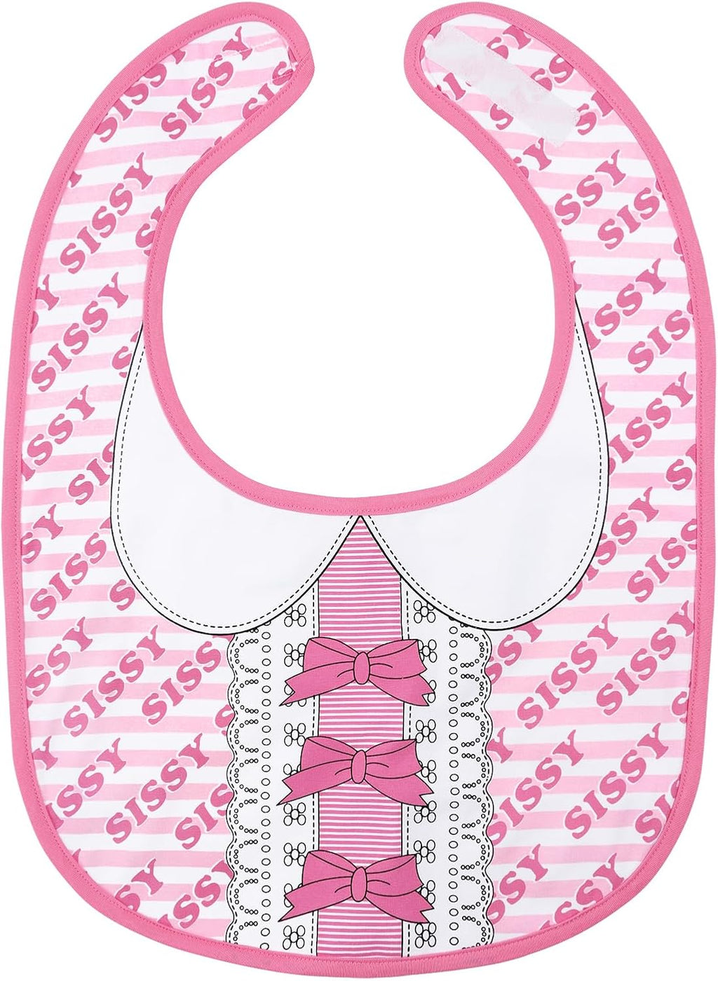 Littleforbig Cotton Waterproof Babydoll Printed Adult Bib with Adjustable Hook-and-Loop Fastener Closure - Pretty in Pink Sissy Bib