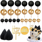 MEMOVAN 26pcs Man Cake Topper Black Boho Cake Topper Black Gold Balls Palm Leaves Black Gold Cake Decorations for Man Boy Bohemian Black Theme Wedding Baby Shower Birthday Party