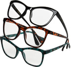 Betsey Johnson Women's Telcroc 3 Pack Reading Glasses Way, Black, Tortoise, Teal Tortise, 1.5X + 1.5