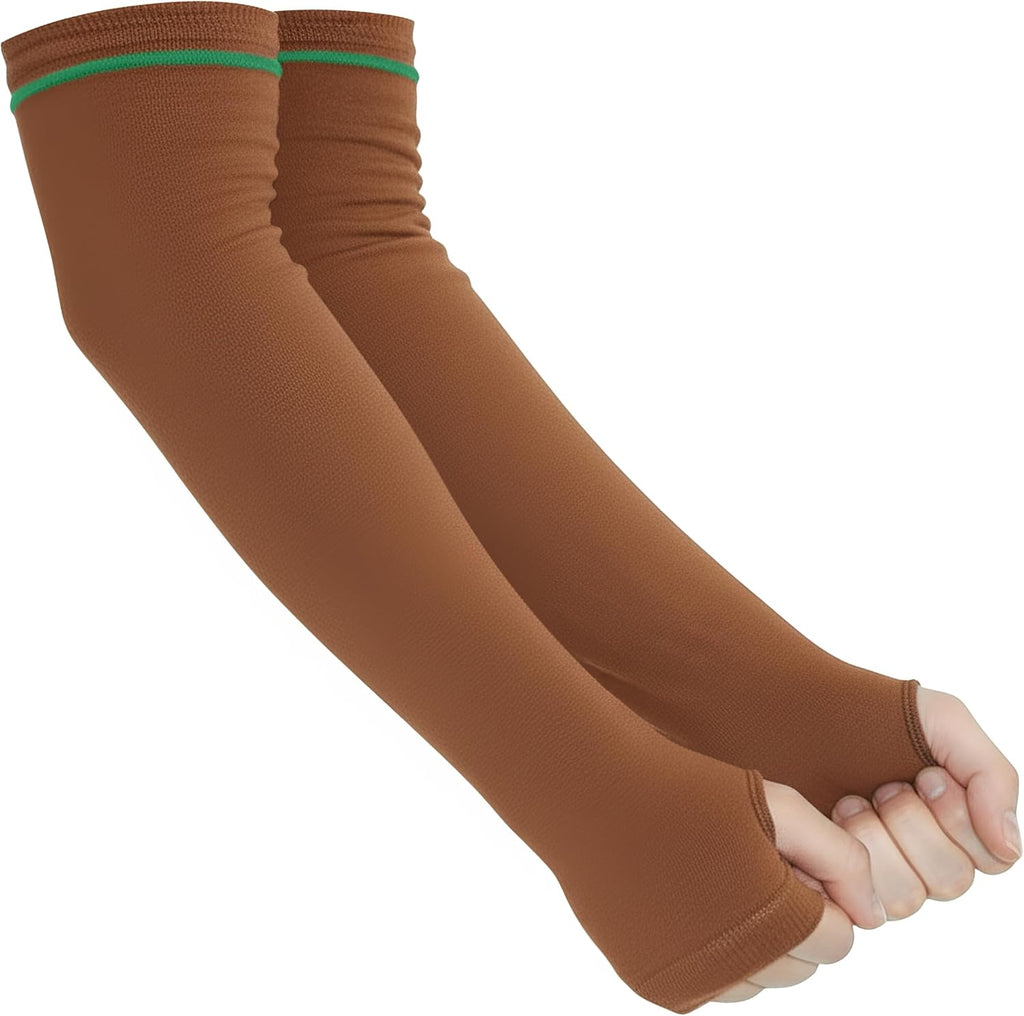 Skil-Care Geri-Sleeves Arm Protector, Brown Green Stripe, Cotton-Lycra Blend, Thumbhole Design, Reusable, Launderable