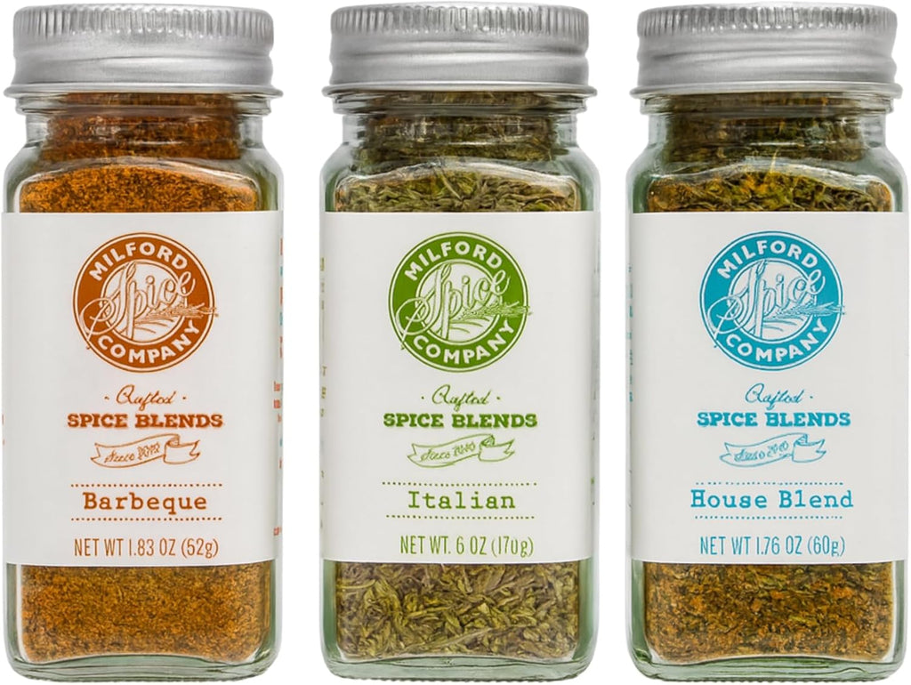 Milford Spice Company Spice Gift Set 3 Shaker Blends, Salt & Sugar Free All Natural Seasonings, BBQ, Italian Herb & House Blend, No MSG, Gluten-Free, Preservative-Free, Gourmet Gift for Healthy Cooking