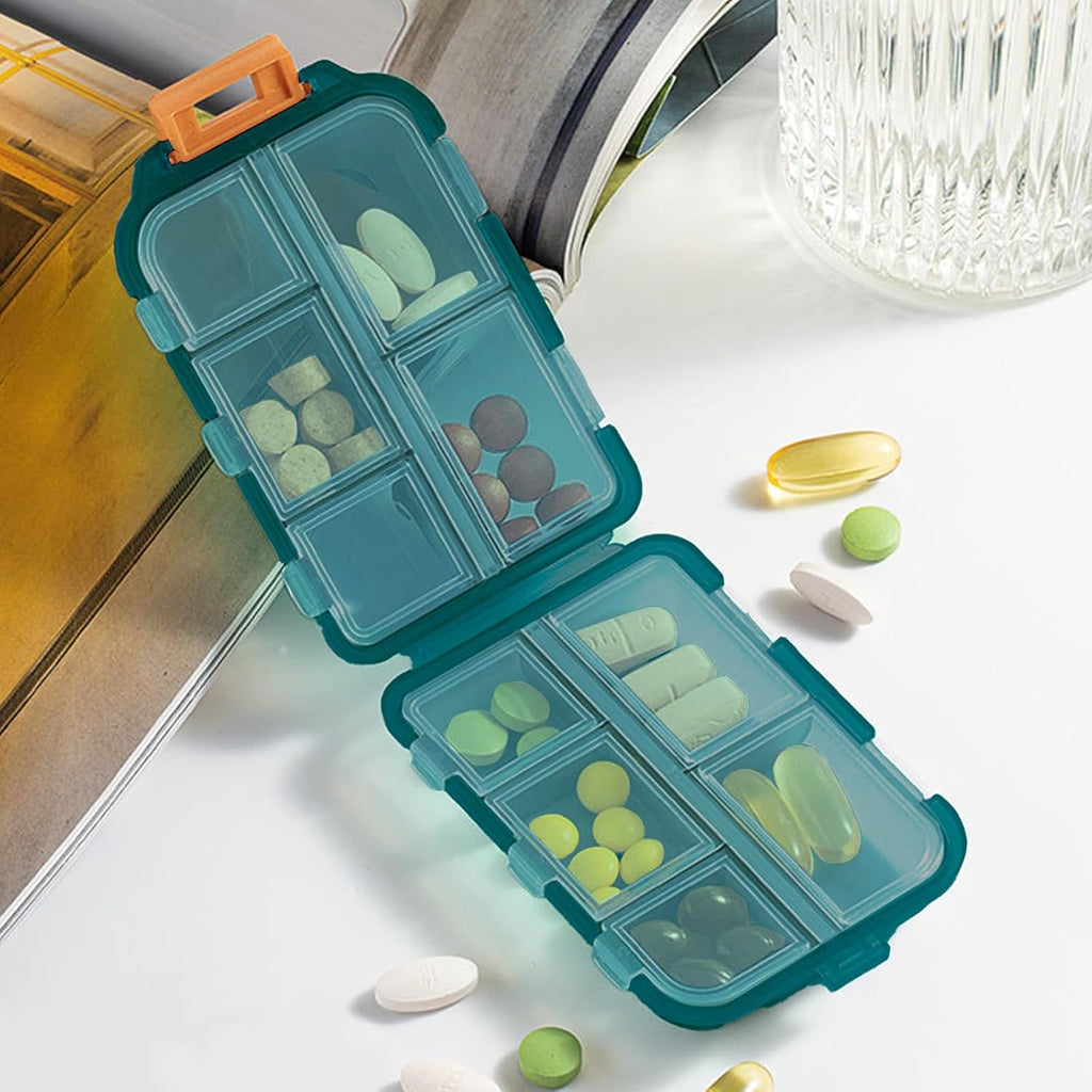 Travel Pill Box Cute Pill Organizer,Portable Medicine Organizer for with 10 Compartments for Different Medicines(Green)