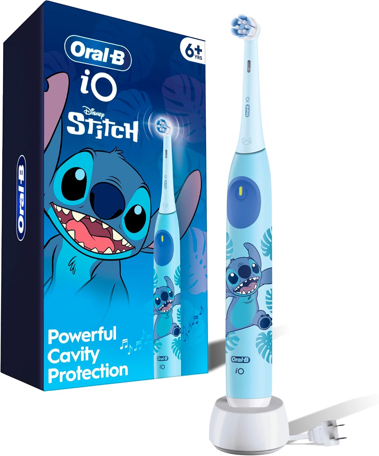 Oral-B iO Kids Rechargeable Electric Toothbrush, Stitch with 1 Brush Head - Automatic Pressure Sensor - 3 Cleaning Settings - 2 Min Music Timer - 28 Day Battery Life