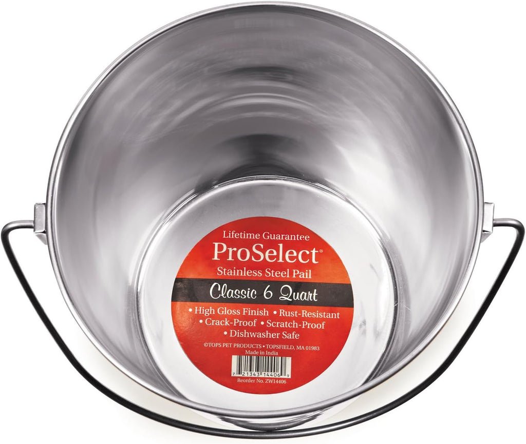 ProSelect Heavy Duty Stainless Steel Pails — Durable Pails for Kennels and Farms - 8¾", 6-Quart
