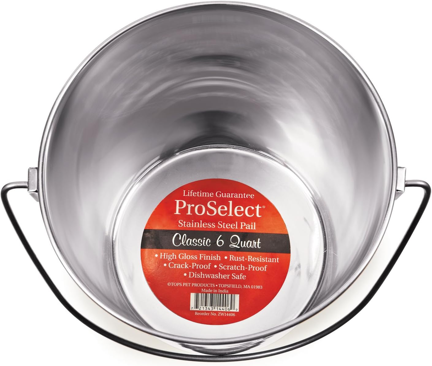 ProSelect Heavy Duty Stainless Steel Pails — Durable Pails for Kennels and Farms - 8¾", 6-Quart