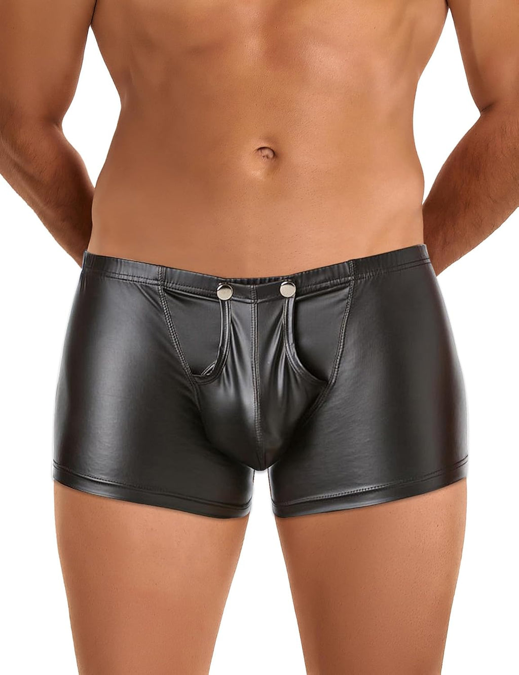 comeondear Men's Leather Underwear Lingerie Boxer Shorts Underwear with Bulge Pouch Briefs Shorts Low Rise Trunks