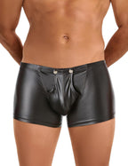 comeondear Men's Leather Underwear Lingerie Boxer Shorts Underwear with Bulge Pouch Briefs Shorts Low Rise Trunks