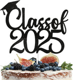 Class of 2025 Cake Topper - Grad 2025 Cake Decorations, Congrats Grad 2025 Decorations, Congratulations Cake Decor, High School College Graduation Decorations Black Glitter