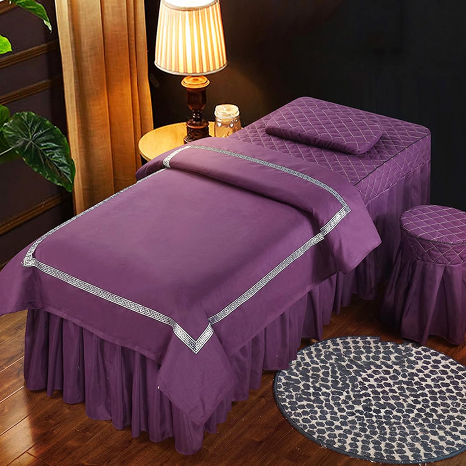 Purple,70x185cm/27.5x72.8in,Reusable Massage Bed Cover with Holes,Elastic Pillowcase Washable Massage Fitted Sheets Beauty Stools Cover Quilt 4 Sets
